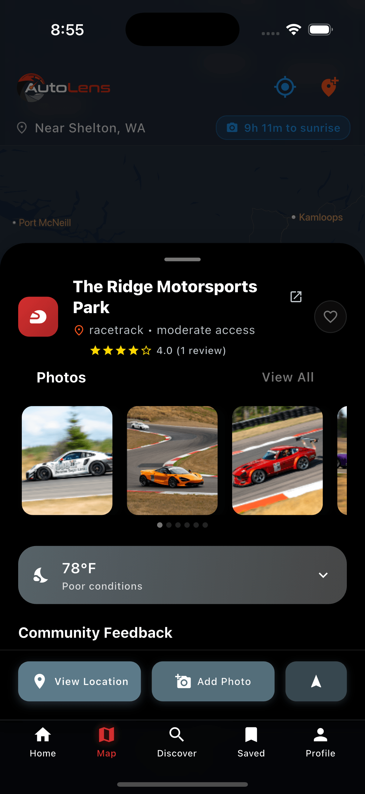 Spot detail view with photos
